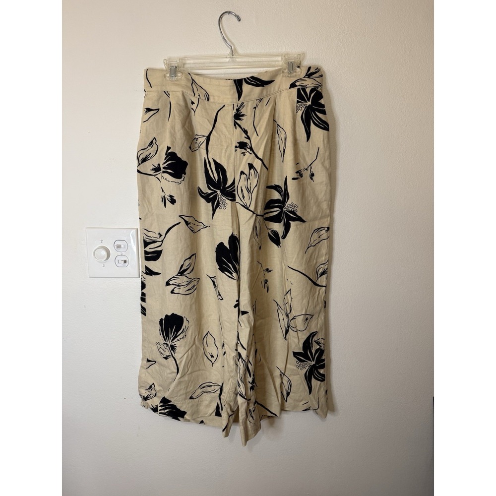 Ophelia R Wide Leg Floral Linen‎ Blend Pants Women's Size L